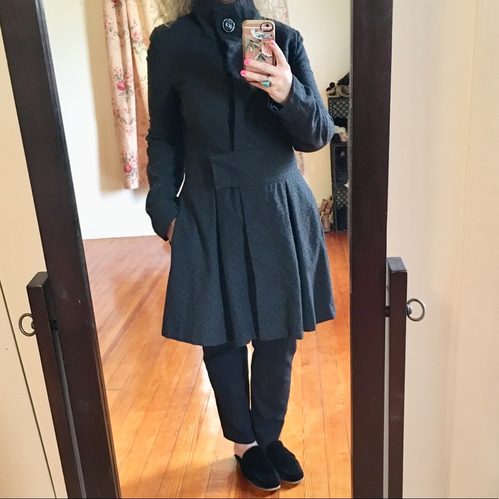 COPY - Anthropologie Tulle Long Coat Charcoal Gray w Dots
